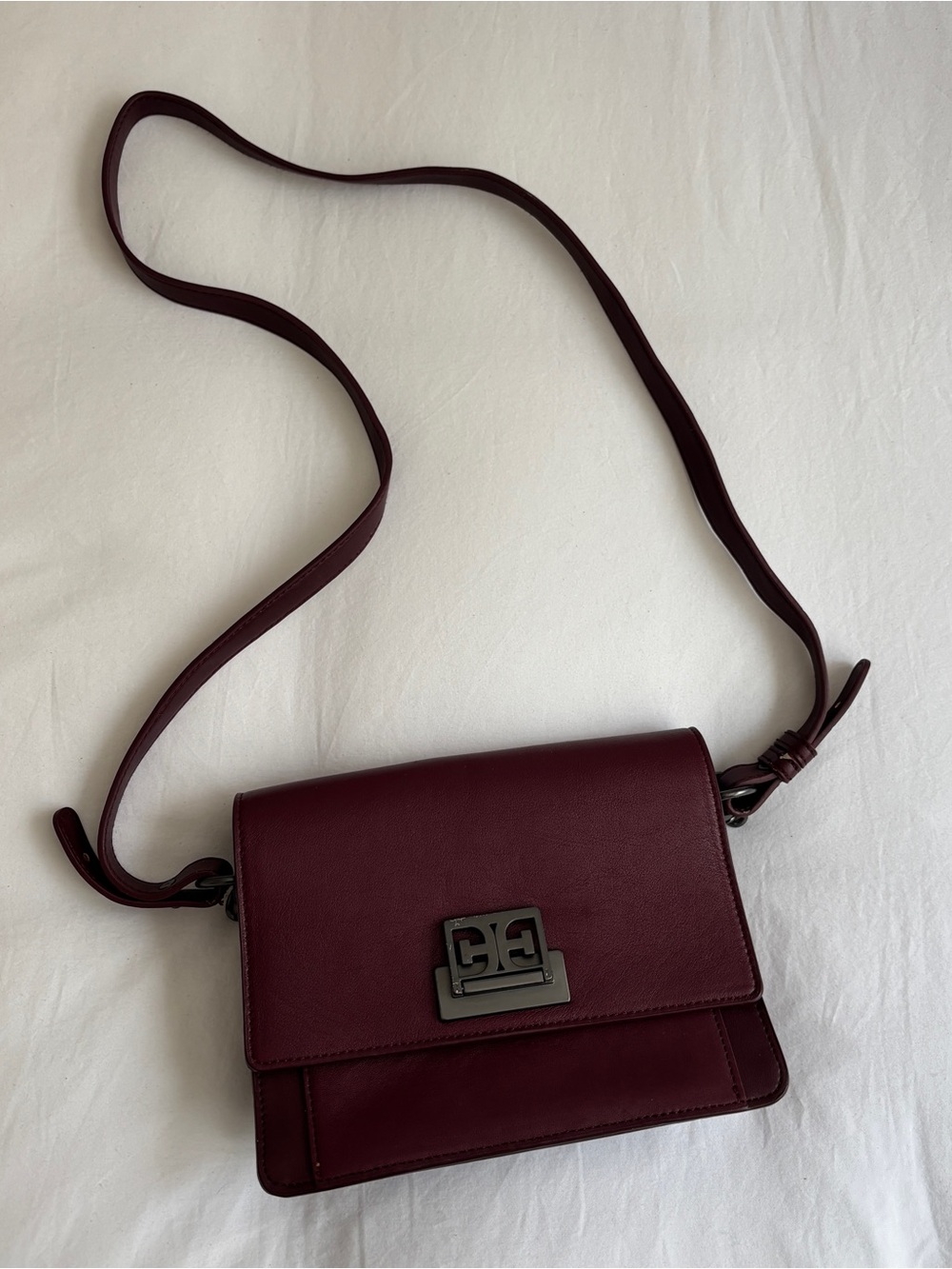 Sam Edelman Burgundy Crossbody Bag with Gunmetal Logo & Short Chain Strap